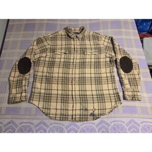 Vintage Polo Ralph Lauren Shirt Men XL Tan Flannel Elbow Patch Button Up Work